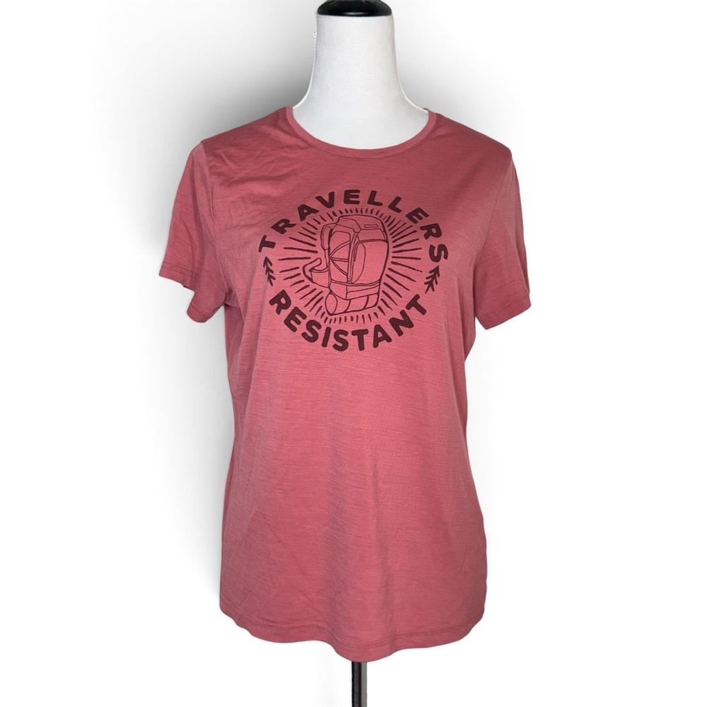 Forclaz Merino Wool Base Layer T-shirt Top Womens No Size Pink Travelers Graphic